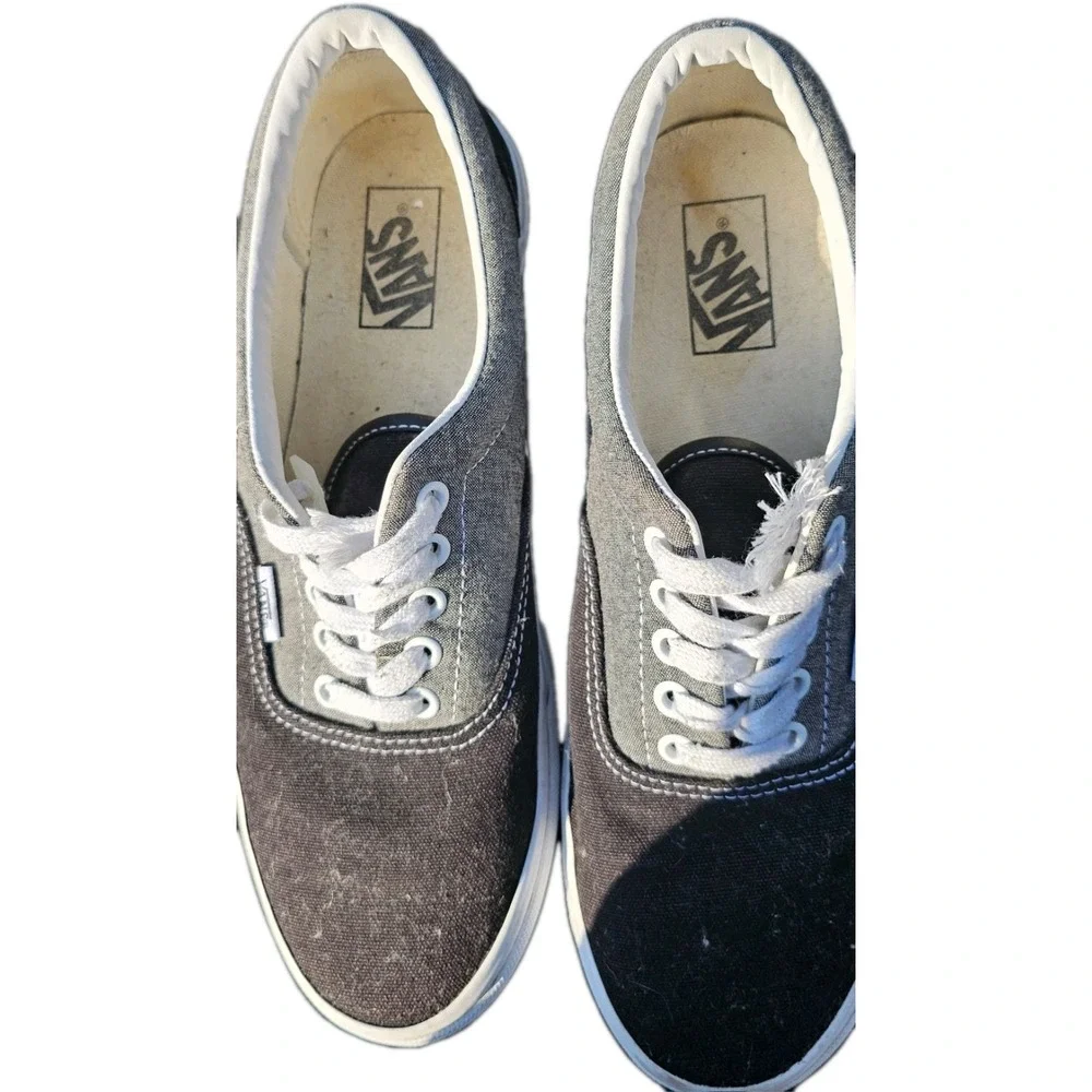Vans‎ Off The Wall ShoesBlack Gray Canvas Low Top Sneaker Mens Size 9.5 W -11